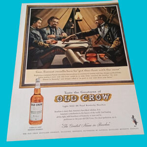 Vintage 1961 Old Crow Whiskey Print Ad LIFE Magazine Bourbon Bar Decor